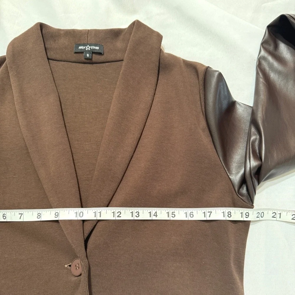 NWOT Area Stars Brown‎ Blazer Faux Leather Sleeve Knit Jacket Small